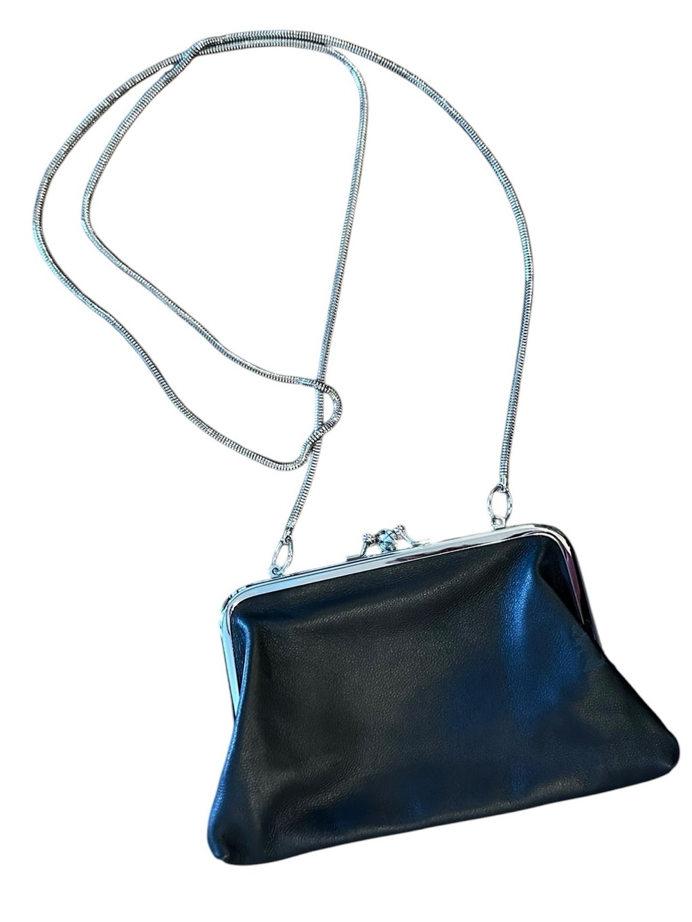 Margot Super Soft Leather Black Granny Frame Purse Handbag Crossbody Shoulder
